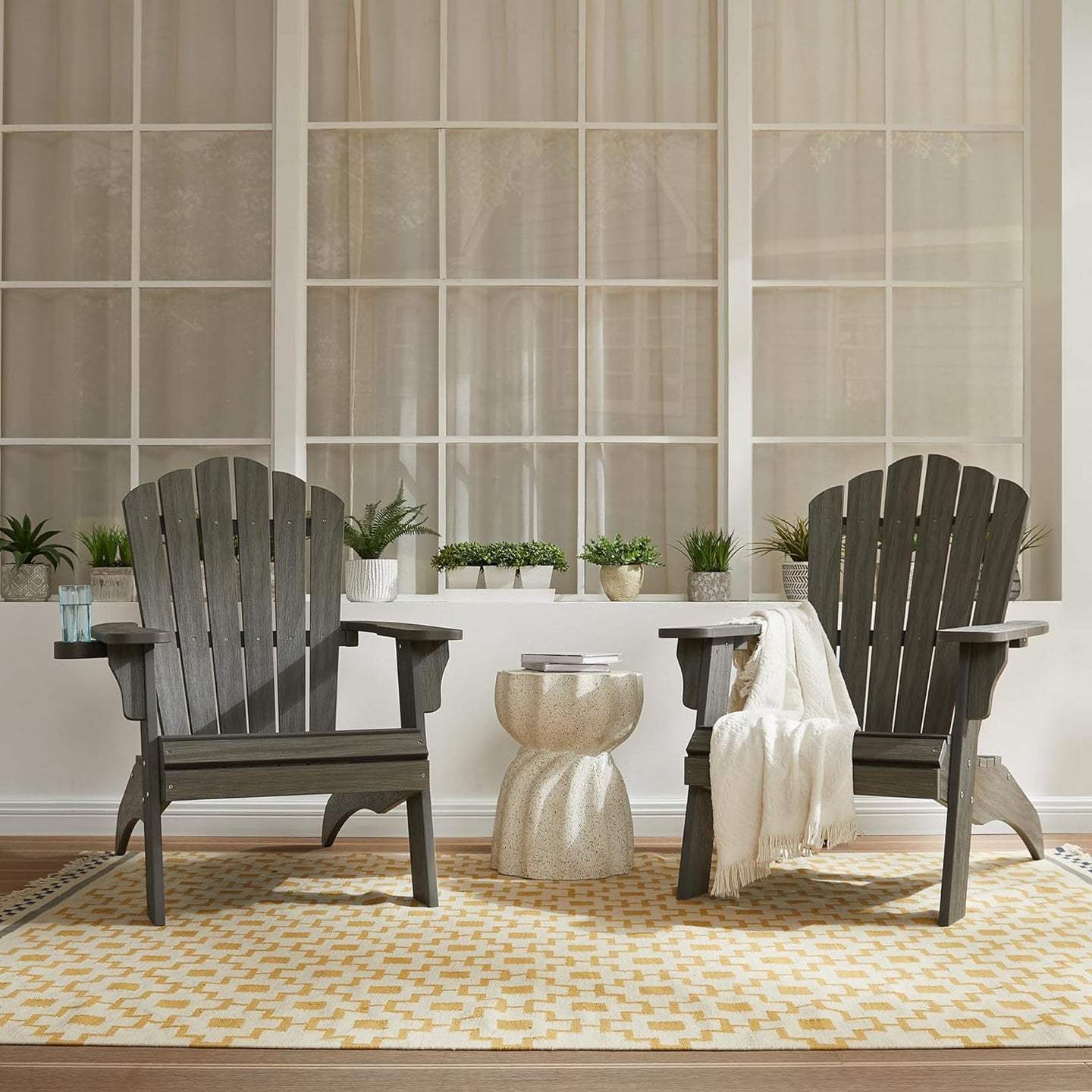 Psilvam Adirondack Chair, Oversized Poly Lumber Fire Pit Chair with Cup Holder, 350Lbs Support Patio Chairs for Garden, Weather Resistant Outdoors Seating, Relaxing Gift for Father & Mother